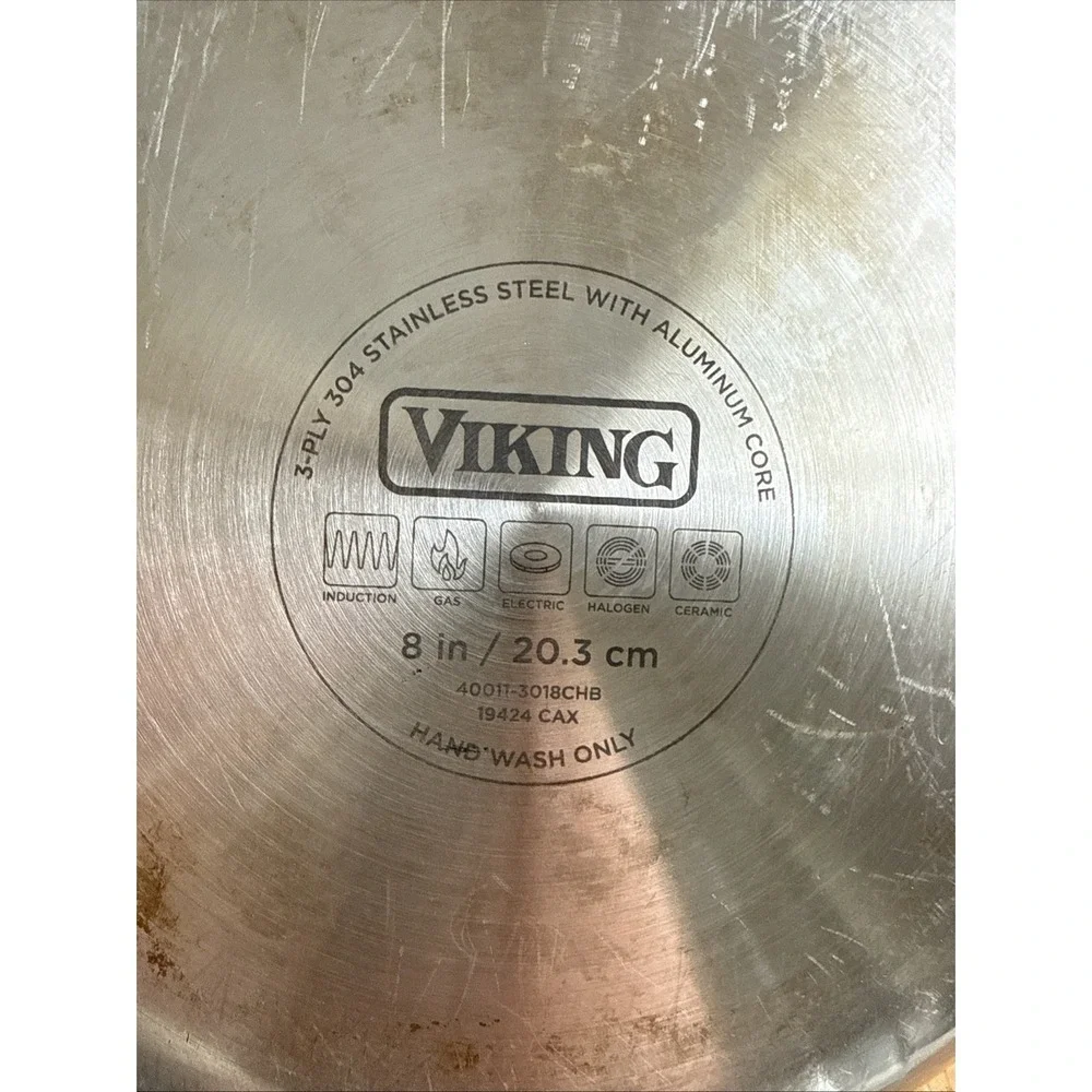 Viking 8 Inch 3-Ply Stainless Steel Omelette Pan Skillet with Copper Handle